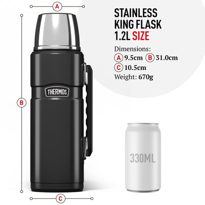 Thermos - Stainless King Red Travel Flask (1.2L) - Premium Leak Proof Insulated Tea & Coffee Flask for Hot & Cold Drinks, Built-in Cup, Twist-Pour Stopper, BPA-Free, Durable Steel