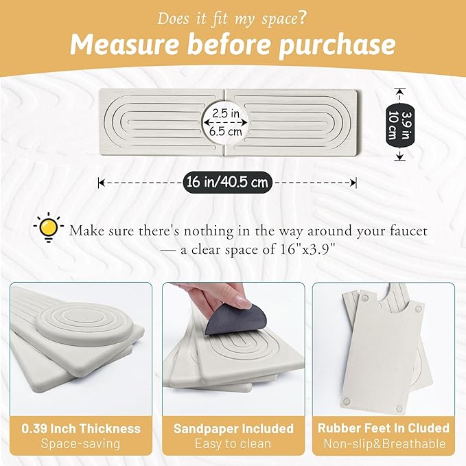 Quick Dry Stone Sink Splash Guard, Instant Drying Stone Tray
