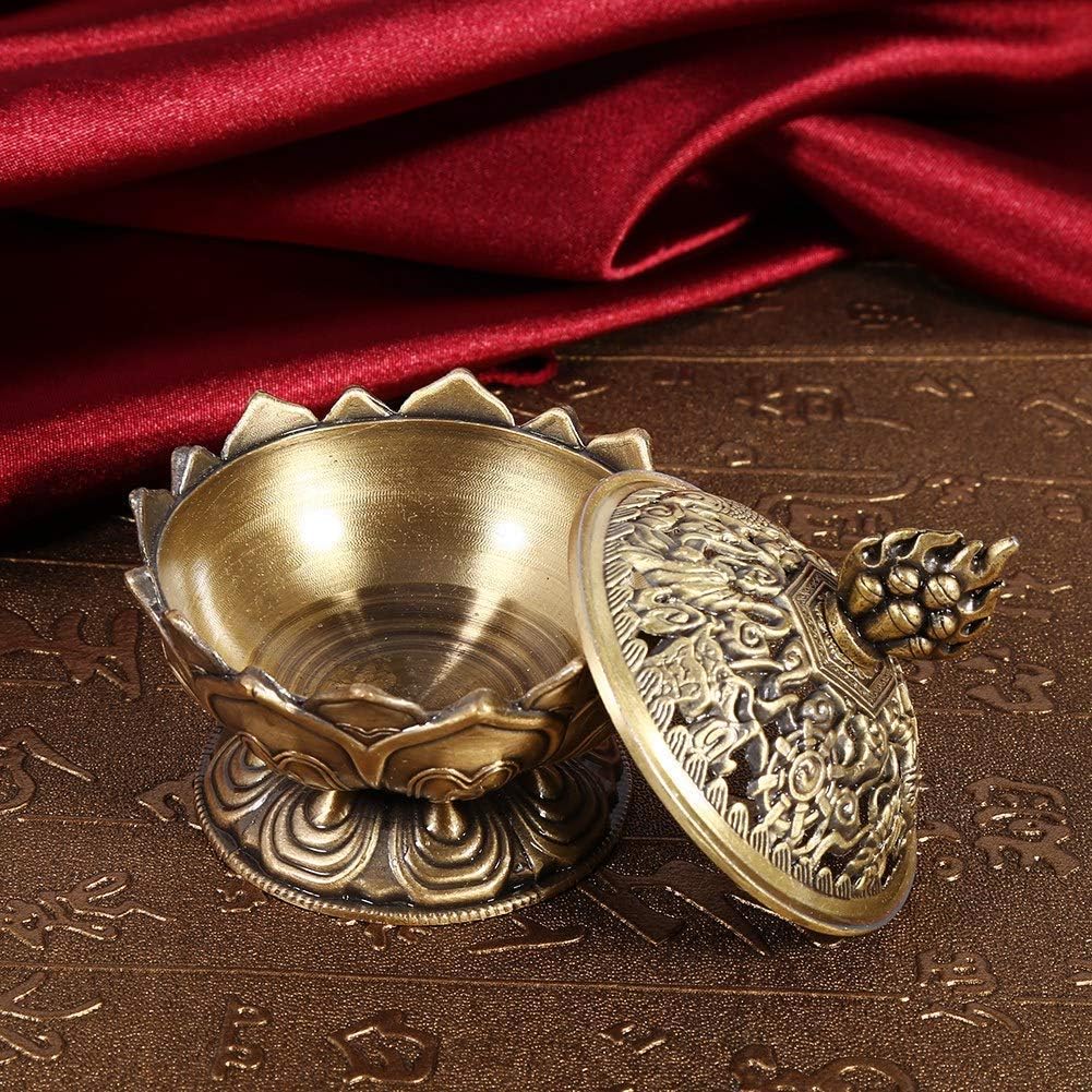 Vintage Backflow Incense Burner Bowl, Lotus Incense Holder Charcoal Censer Ash Catcher Stick Cone Reel Incense for Powder Cone or Coil Incense (Bronze)