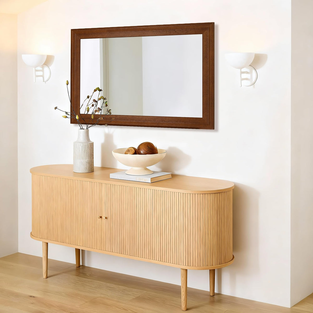 CULER Rustic Wood Wall Mirror for Bathroom,Rectangle 24 x 36 inch Hanging Vanity Mirrors with Wooden Frame for Living Room,Bedroom,Entryway(Walnut Brown)