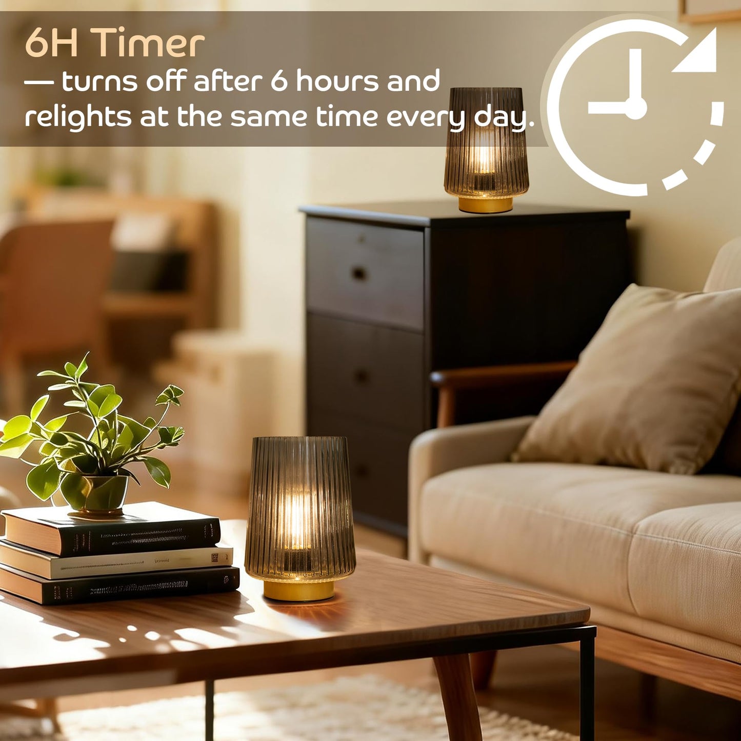 LUSHARBOR Battery Operated Lamp with Timer, Small Cozy Table Lamp for Dorm Room, Aesthetic Cordless Bedside Battery Lamp for Living Room/Shelf/Office Desk/Side Table Grey