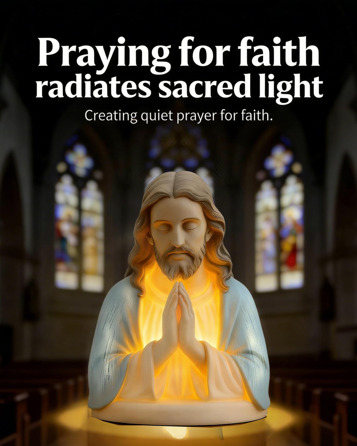 Chwsssgy Jesus Prayer Night Light, 6" Sacred Jesus Statue Lamp for Spiritual Comfort, Warm LED Devotional Table Lamp for Prayer & Meditation, Religious Home Decor, Faithful Gift for Peace & Serenity