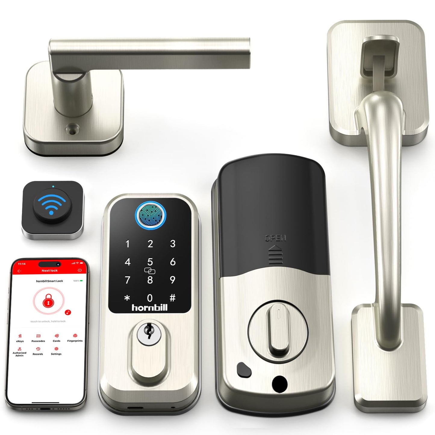 WiFi Smart Locks for Front Door: Hornbill Keyless Entry Door Lock with Handle, Fingerprint Keypad Deadbolt Front Door Lock Set, Electronic Biometric Digital Lock, App Remote Control, Oil Rubbed Bronze