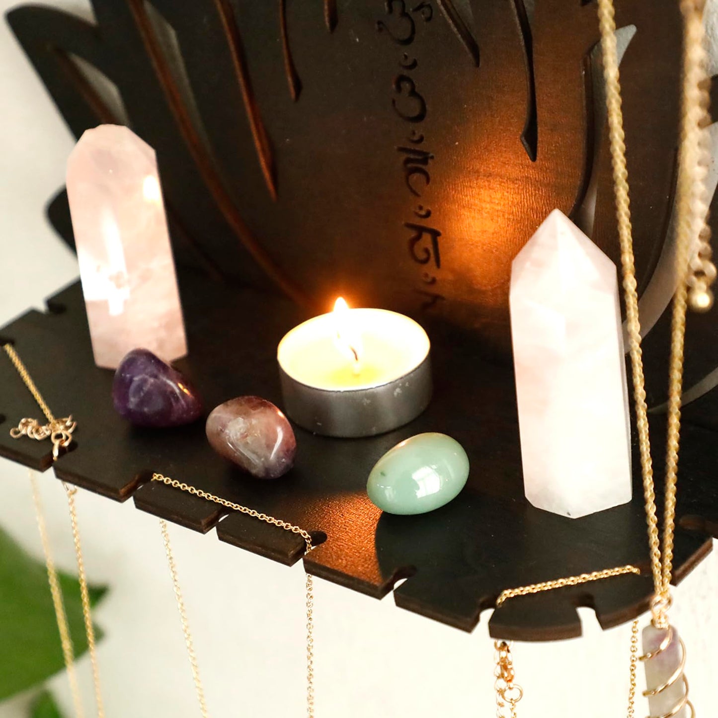 Artilady Lotus Flower Crystal Shelf -3 Pack Floating Shelves for Wall Bedroom Decor Black Cute Display Shelf Yoga Decor for Crystals and Stones Aesthetic Boho Room Decorations Witchy Gift for Wome