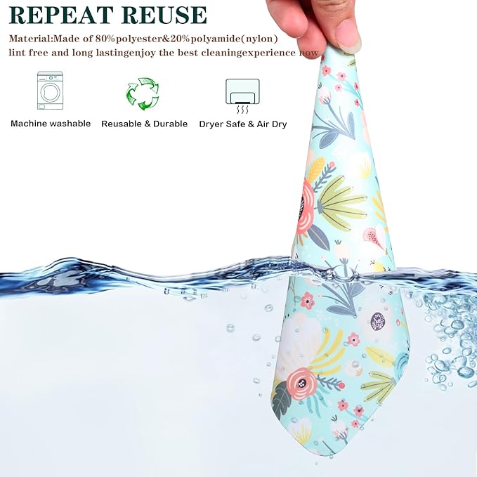 12Pcs Multicolor Flowers Drawing Microfiber Cleaning Cloths