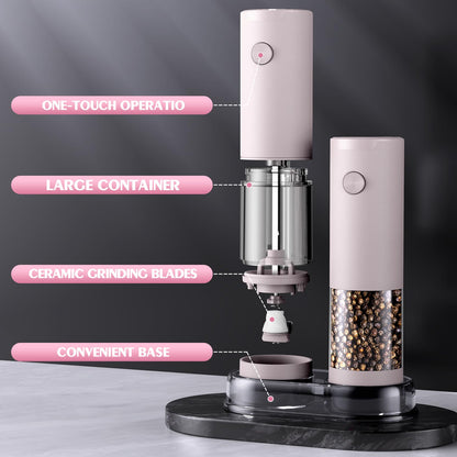 Salt and Pepper Grinder Set Birthday Gifts for Mom Automatic Battery Upgraded Larger Capacity Pink Salt Pepper Set New Apartment Gifts for Housewarming Cooking Gift