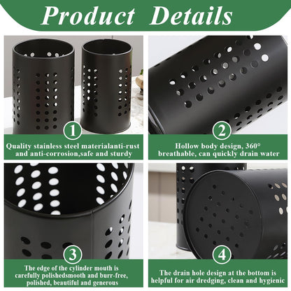Evanda Kitchen Utensils Holder for Countertop Pack of 2, Stainless Steel Black Utensils Caddy, Farmhouse Stylish Organizer and Kitchen Decor Utensil Crock, Gift for New House New Apartment