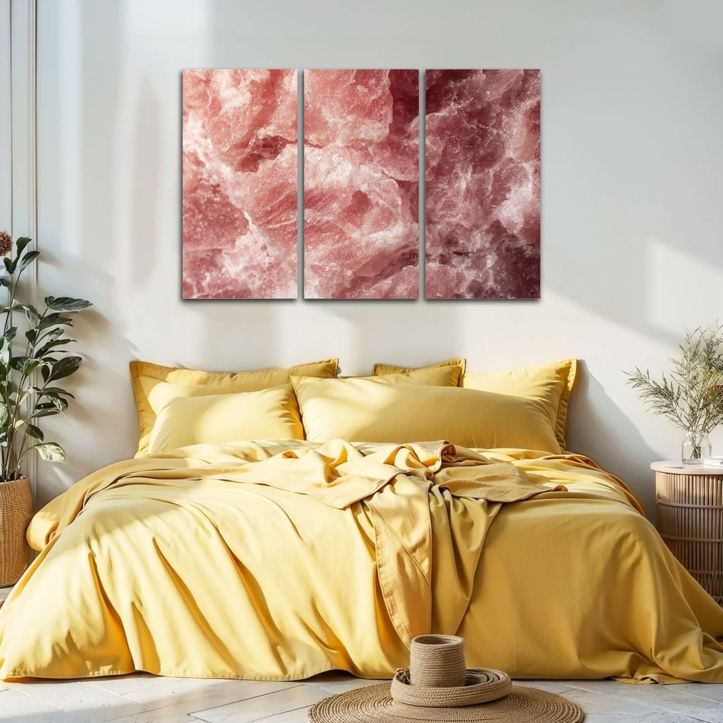 3 Piece Canvas Wall Art Prints Picture Himalayan pink salt rock from whole solid crystal block Framed Wall Painting Modern Artwork Poster Home Decor for Living Room Office Ready to Hang