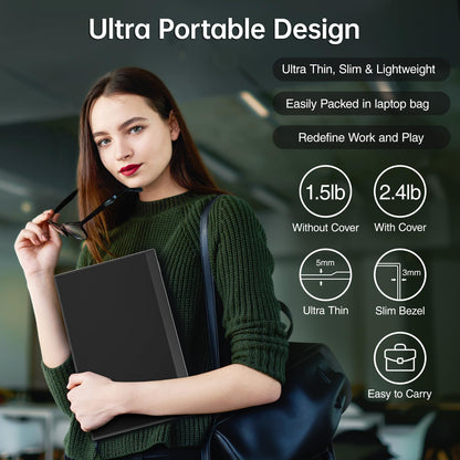 cocopar Portable Monitor 15.6 Inch 1080P Travel Monitor with Speaker HDMI USB-C External Display for Laptop MacBook Surface PC Xbox PS4/5, VESA Mountable, with Cover Stand