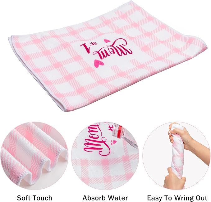 R HORSE 5Pcs Best Mom Kitchen Dish Towel Set Mother Pink Floral Absorbent