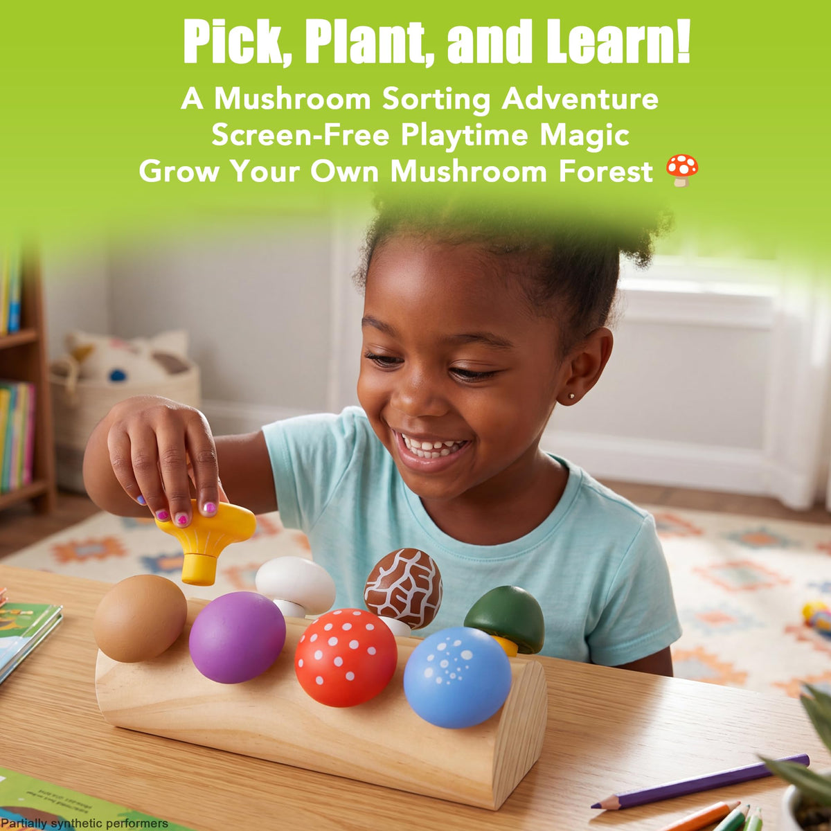 minewon Mushroom Montessori Wooden Educational Toy for Toddlers 18M+ – Preschool Learning Playset, Fine Motor & Color Recognition Kids Toy