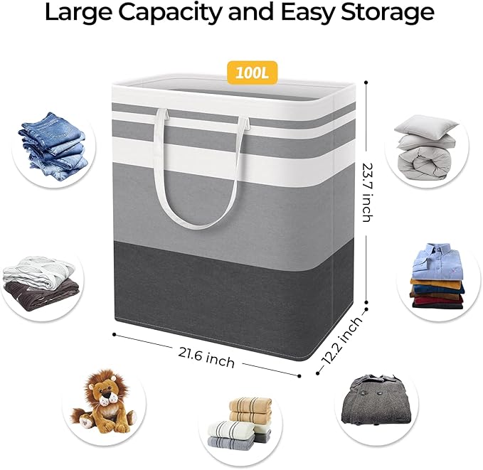 HomeHacks 3-Pack Large Laundry Basket, Waterproof, Freestanding Laundry Hamper