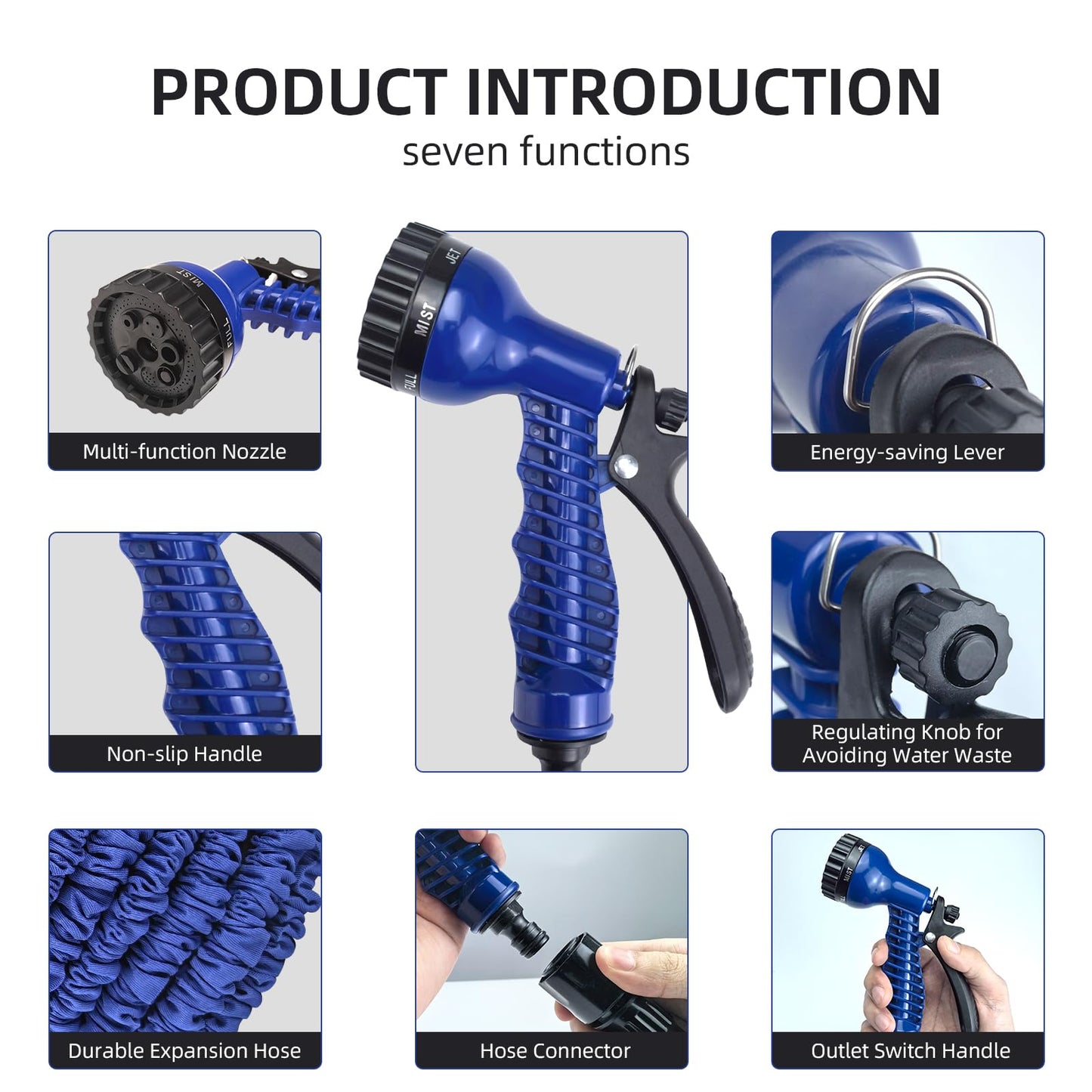 CNMTCCO Garden Hose Pipe, 100FT Garden Hoses Expandable with 3/4", 1/2" Fittings, Expanding Magic Hose, with 7 Function Spray Nozzle, Anti-Leakage Latex Core Hosepipe (30M)