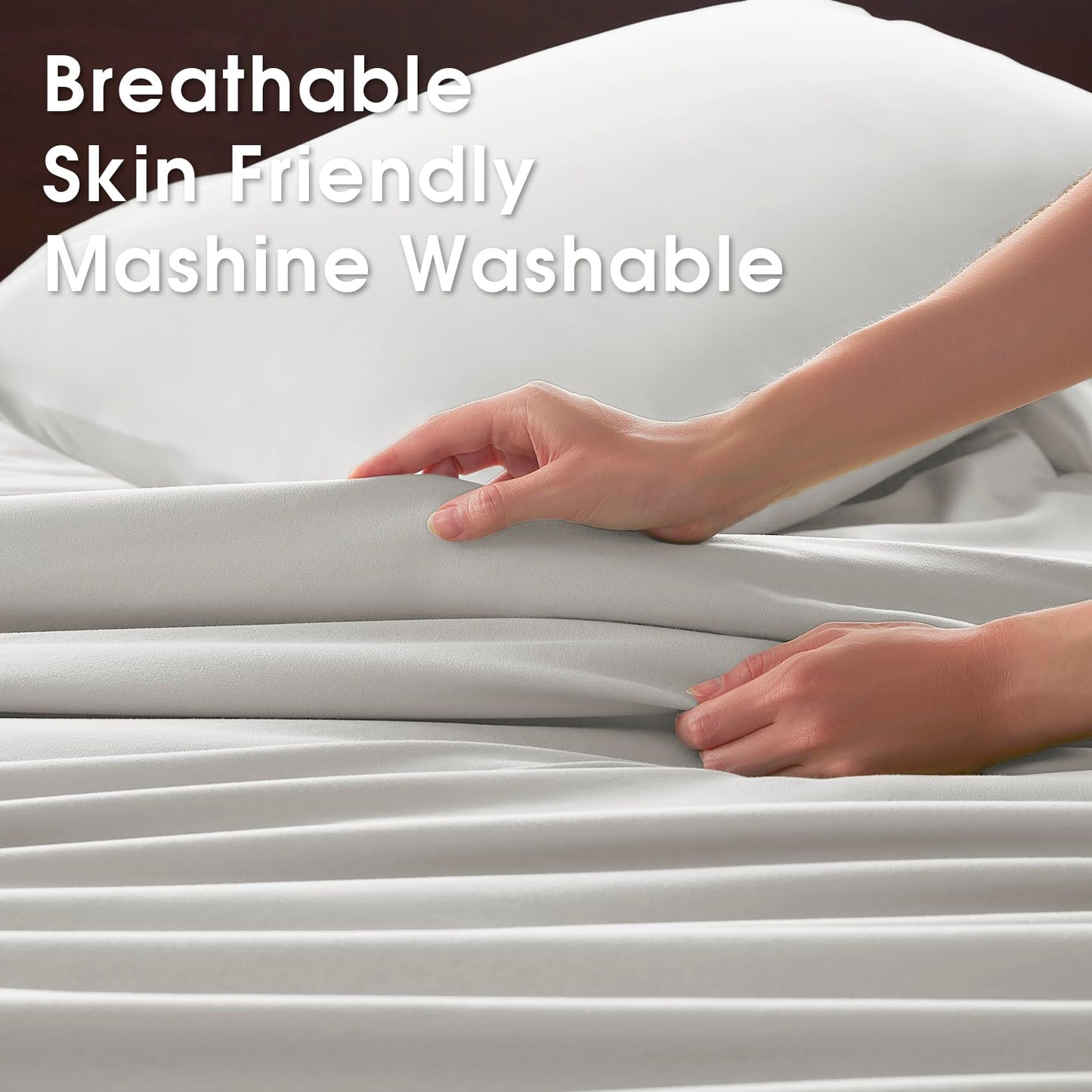 USXIBEI Queen Size 4 Piece Sheet Set - Comfy Breathable & Cooling Bed Sheets Set, Soft and Wrinkle Free, Deep Pockets, Easy & Secure Fit, Hotel Luxury Bedding - Oeko-Tex - White