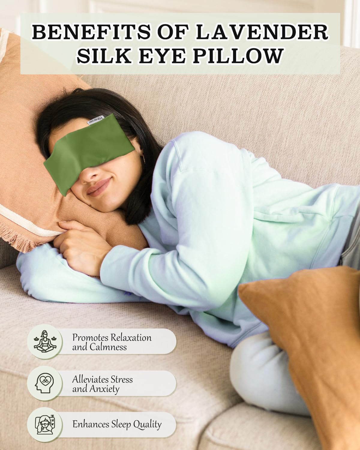 Eye Pillow for Sleeping, Headache Relief, Sinus Pressure, Weighted Eye Mask for Relaxation, Yoga, Moist Heat Eye Compress, Meditation Accessories, Lavender Gift Set for Women (Green & Silver (Silk))