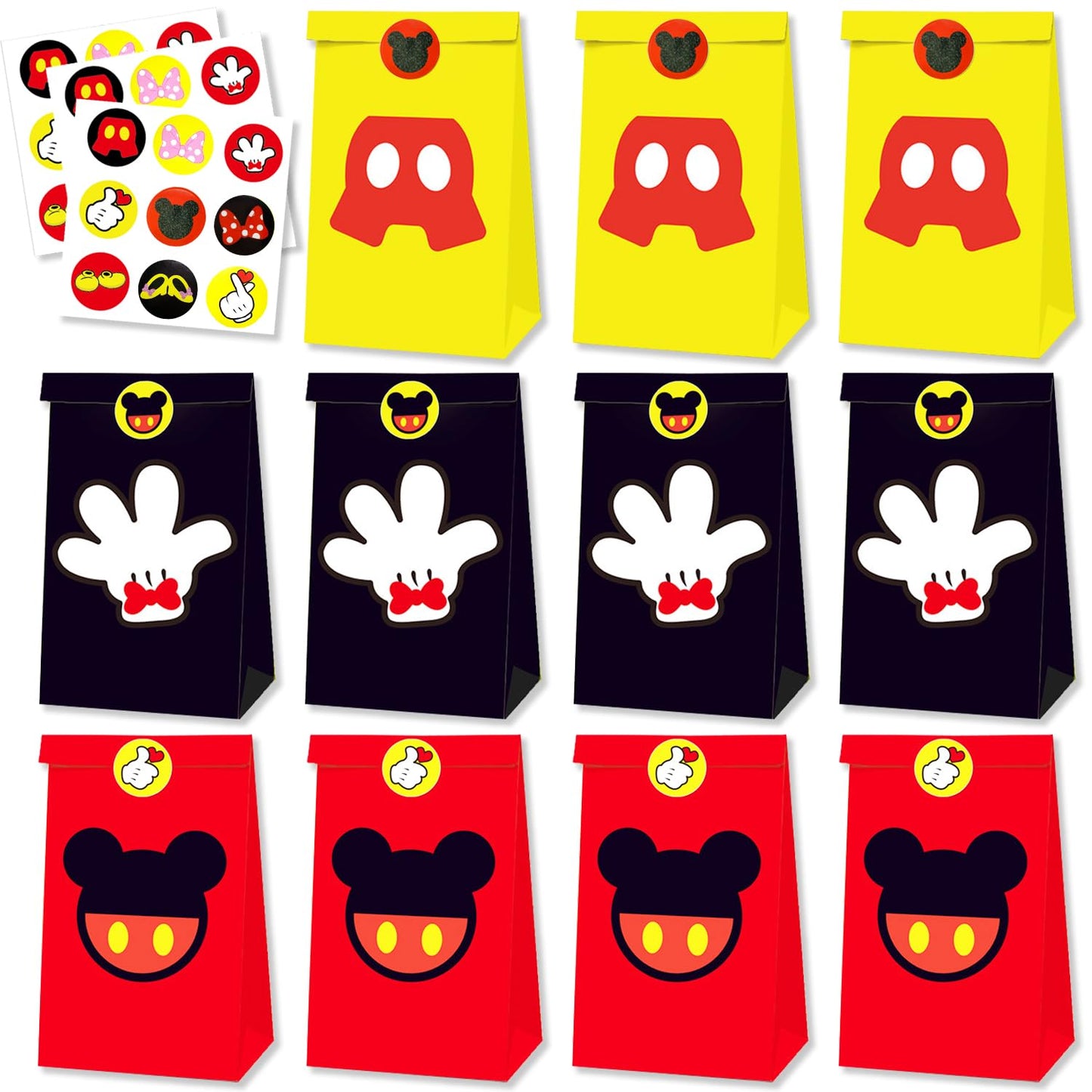 Einponny 24Pcs Mouse Party Bags with Stickers Paper Supplies Favors Cookie Chocolate Candy Snack Bags For Birthday Party Decoration Supplies