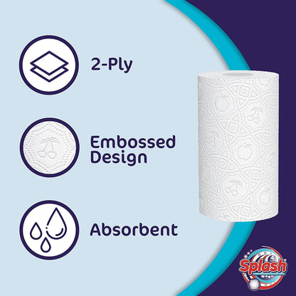 Splash 2-Ply Kitchen Towel 4-Pack Paper Rolls | White Paper Embossed | Strong & Functional (48)