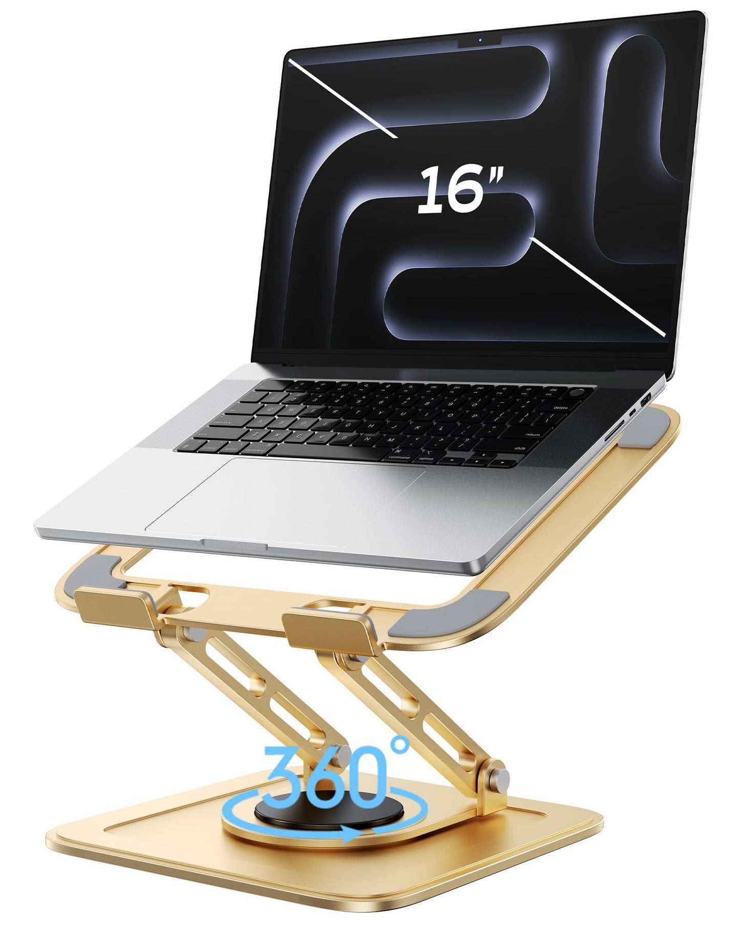 Adjustable Laptop Stand, Computer Stand with 360 Rotating Base, Ergonomic Laptop Riser Mount for Desk Foldable Protable Computer Desk Fits with MacBook Pro Air (10-16") - Black
