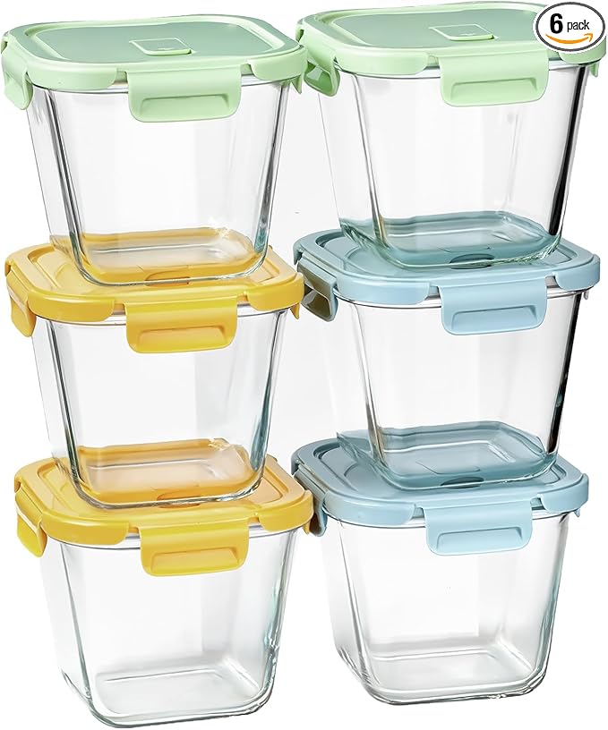 Glass Soup Containers with Lids 32 oz, 4 Cup Glass Storage Containers, Tall