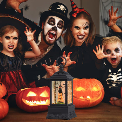 10'' Halloween Snow Globe, Lighted Musical Glitter Globe, Battery Operated or USB Powered Glitter Lantern for Spooky Halloween Festival Party Home Table Decorations (Pumpkin and Black Cat Combo)