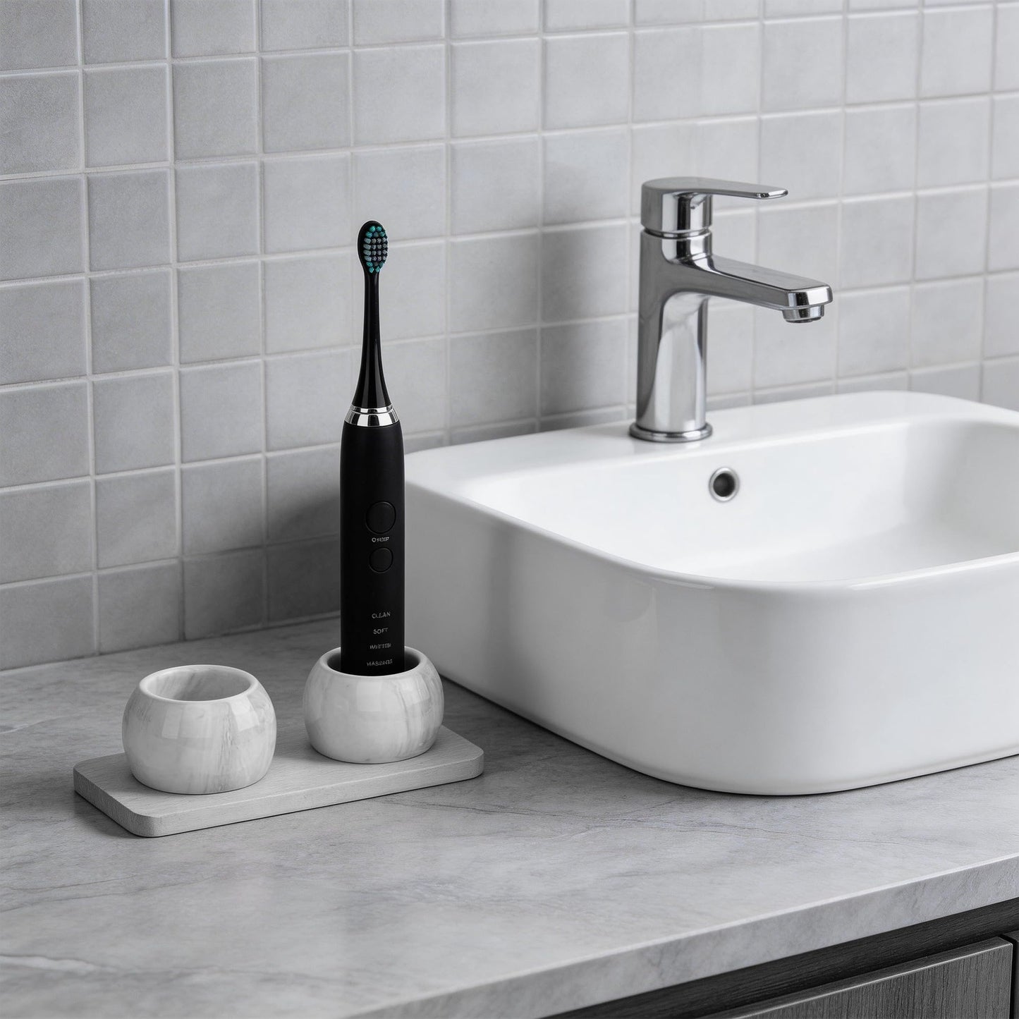 2 Pack Ceramic Toothbrush Holder with Diatomite Toothbrush Tray for Bathroom Shower Countertop Storage Organizer, Small Toothpaste Razor Electric Tooth Brush Head Stand (Grey)