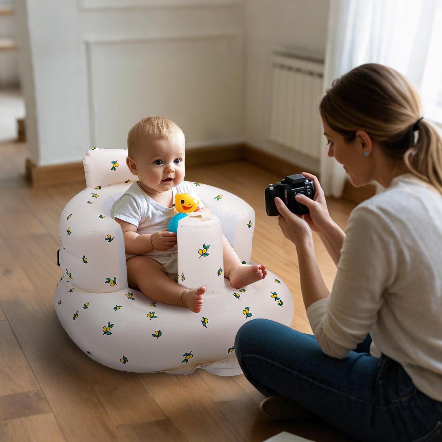 AirSwim Inflatable Baby Seat, Inflatable Baby Chair for Babies 3 Months and Up, Summer Blow Up Chair with Built in Air Pump, Infant Floor Sofa for Learning to Sit, Palying, Camping, Orange