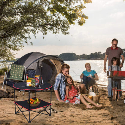 LEADALLWAY Camping Table Folding Picnic Table with 4 Cup Holders and Carrying Bags Collapsible Canvas Portable Tables Folding for BBQ Outdoor Fishing