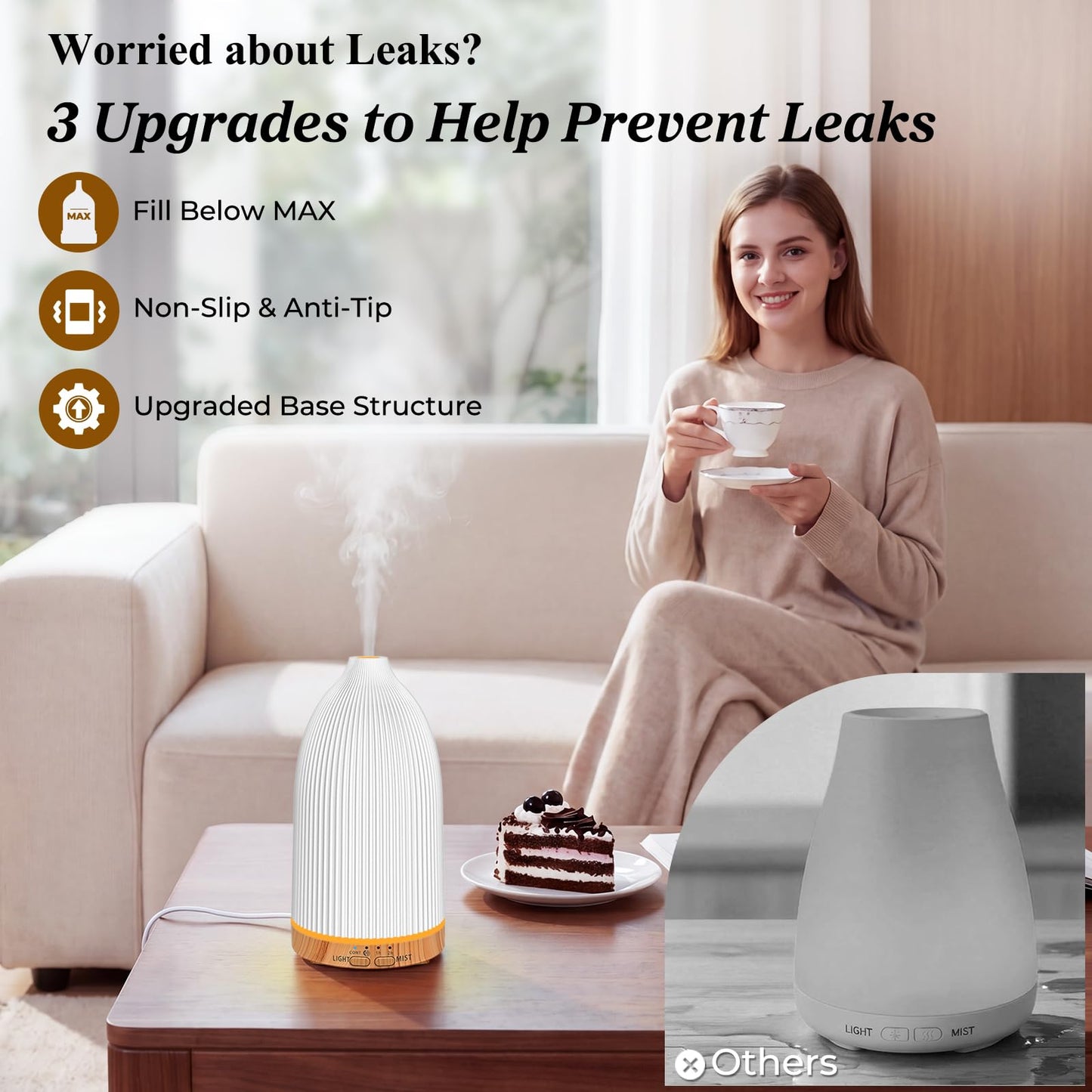 URPOWER 150ML Essential Oil Diffusers for Home, Ultrasonic Aromatherapy Diffuser with 7 Color Changing Lights, Timer & Auto Shut-Off, Scent Diffuser for Bedroom, Office, Yoga