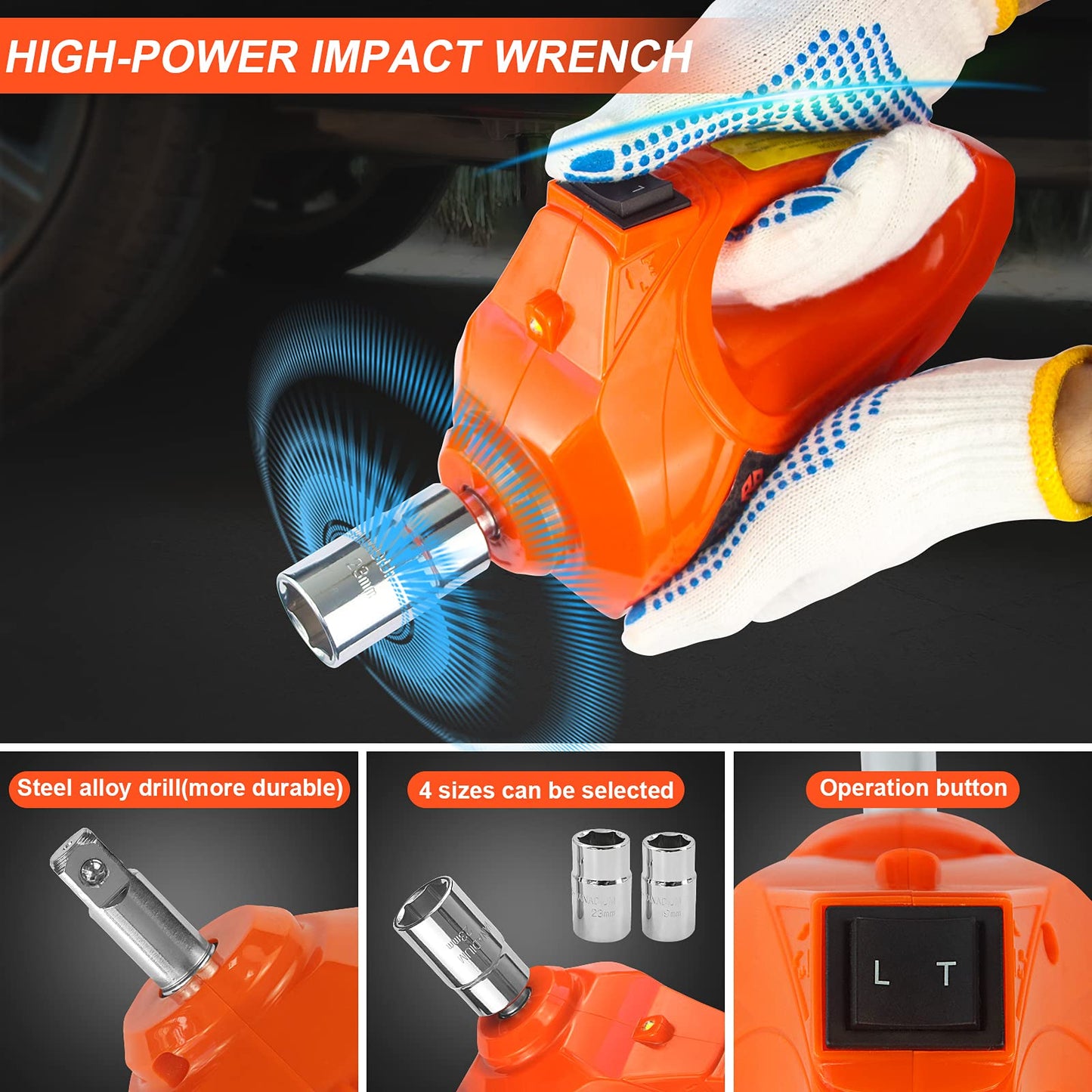 E-HEELP Electric Car Jack Kit 5Ton 12V Hydraulic Car Jack Lift (Lifting Range: 6.1~20.86 inch) with Electric Impact Wrench for SUV MPV Sedan Truck Change Tires Garage Repair