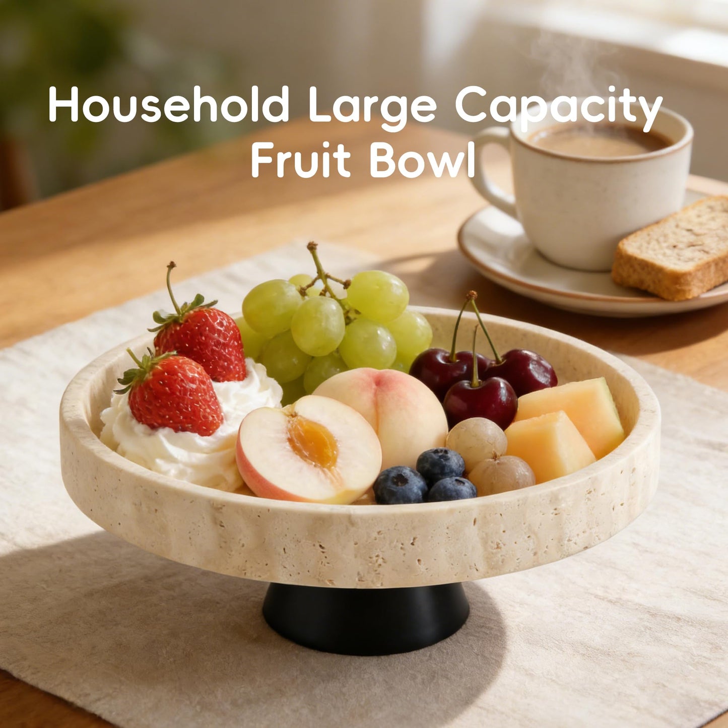SZGYCSM Large Decorative Fruit Bowl,Modern Travertine Key Bowl for Entryway Table,Pedestal Bowl for Dining Table Center,Living Room, Kitchen Decor Modern Home Decor Marble Bowl (10.23 Inch)