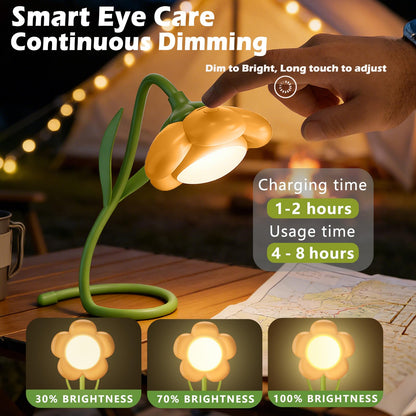 Pulazon Sunflower Desk Lamp,Rechargeable Neck Reading Light with Adjustable Flexible Gooseneck 3 Color Modes Adjustable Brightness,Cute Desk Lamp for Kids,Great Gift for Kids,Friends(Yellow)