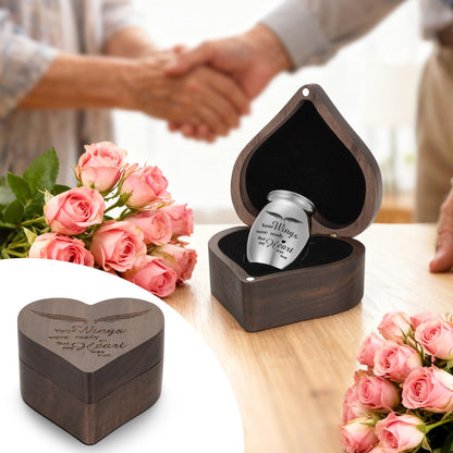 Dletay Angel Wing Small Urns for Human Ashes Heart Shaped Wooden Keepsake Box 1.57 Inches Mini Cremation Urns for Women Men Memorial Funeral Urn