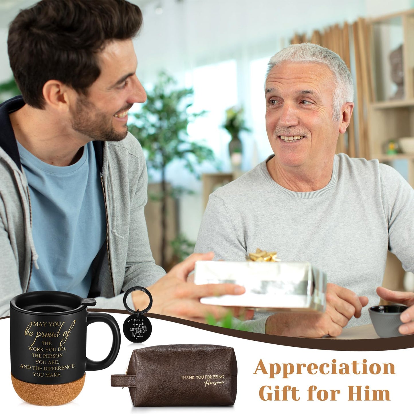 Dandat 3 Pcs Thank You Gift for Men Coworker Appreciation Office Gift Leather Toiletry Bag May You Be Proud 15oz Coffee Cup with Keychain for Boss Manager Teacher Nurse Employee(Brown)