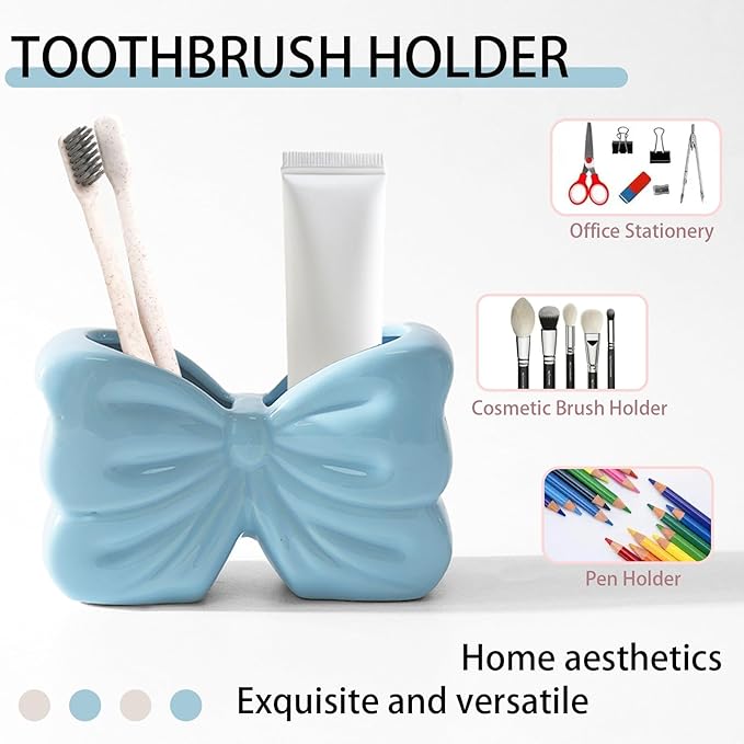 Bow Toothbrush Holder， 2-Slot Toothbrush and Toothpaste Holder Cute Toothbrush