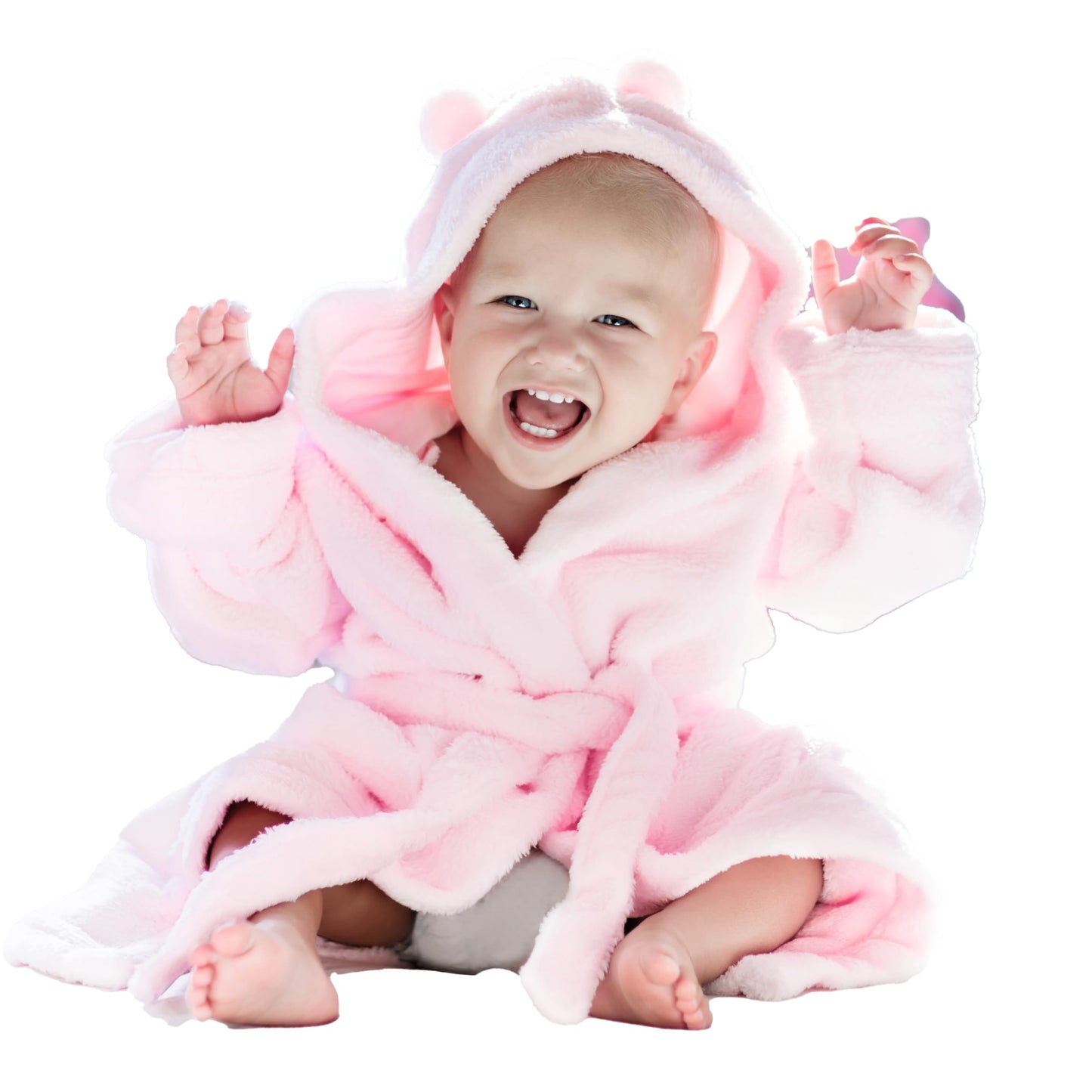 Hoolaroo Personalised Baby Dressing Gown Baby Dressing Gown Robe With Teddy Ears Bath Robe Towel Personalised Gifts Girl Boy Clothing Pink 12-18 Months