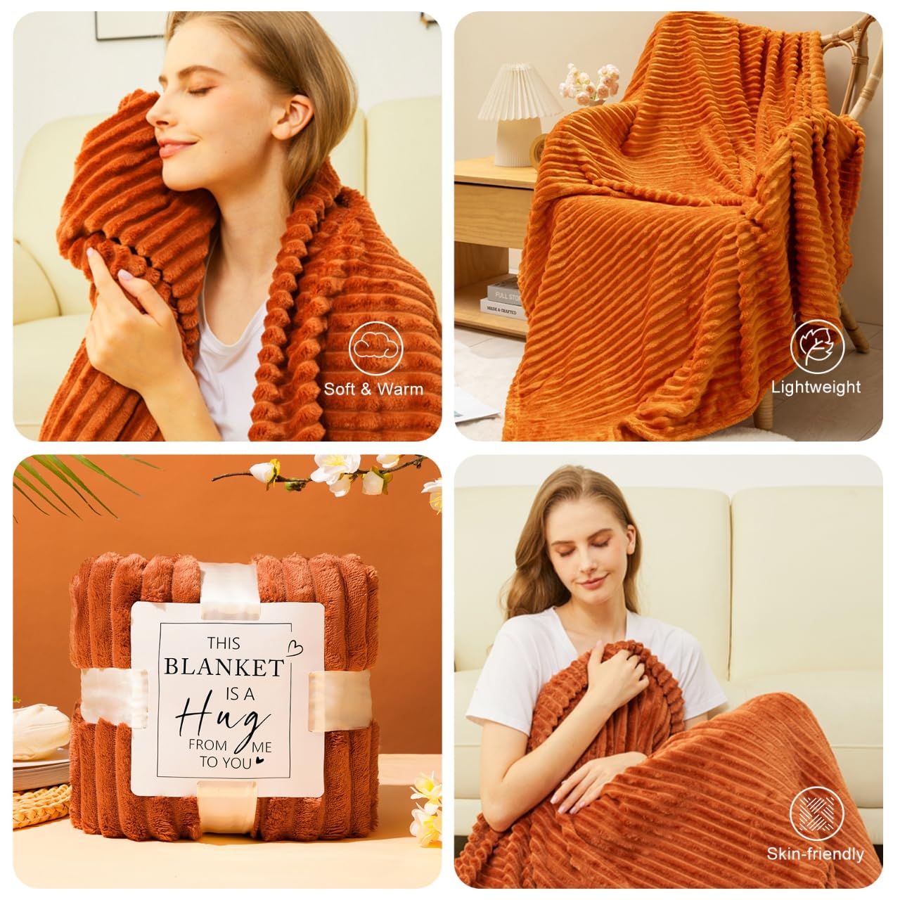 Grandma Christmas Gifts Basket,Orange Birthday Gifts for Mom Women Her Girlfriend Wife Coworker w/Fall Cozy Socks& Blanket,Autumn Self Care Package Bath Set,Thanksgiving, Christmas Gifts Box for Women