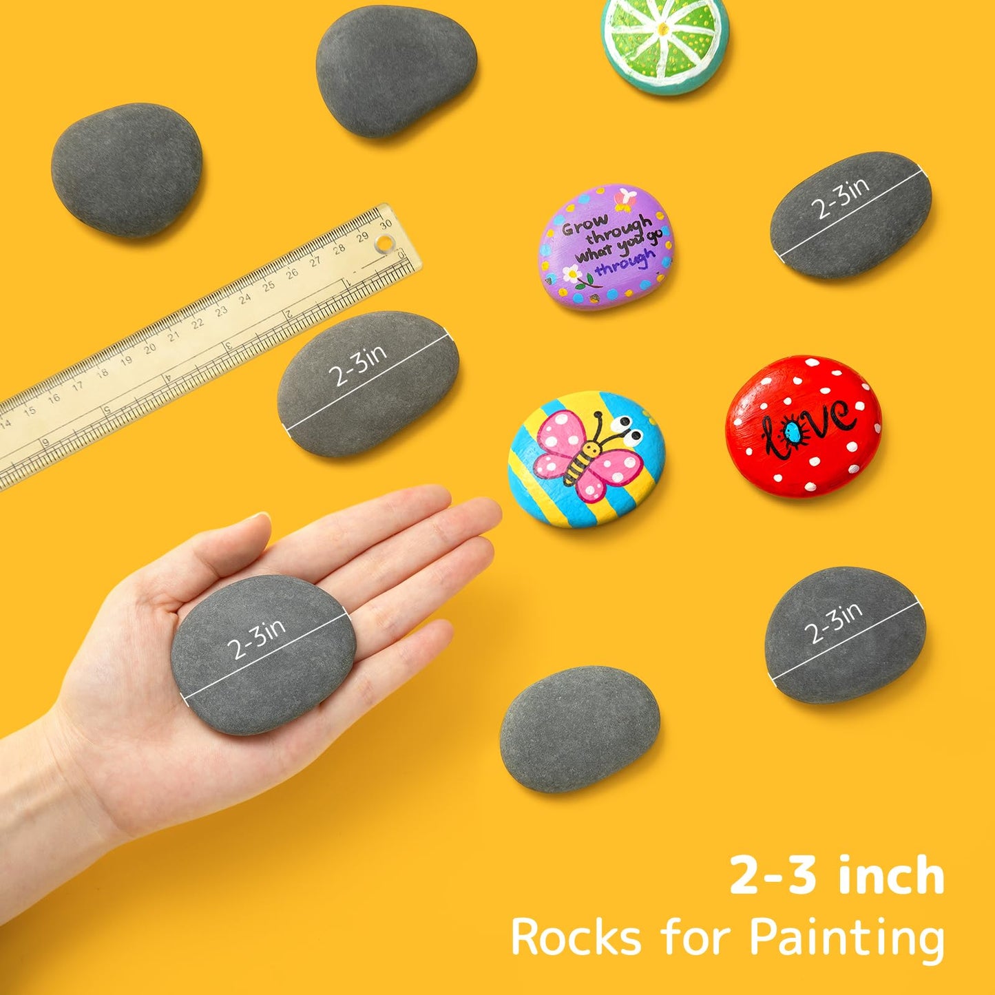 Simetufy 100Pcs 2"-3" River Rocks for Painting Bulk, Flat & Smooth Natural Stones for Arts & Crafts, Kindness, Decoration for Kids & Adults