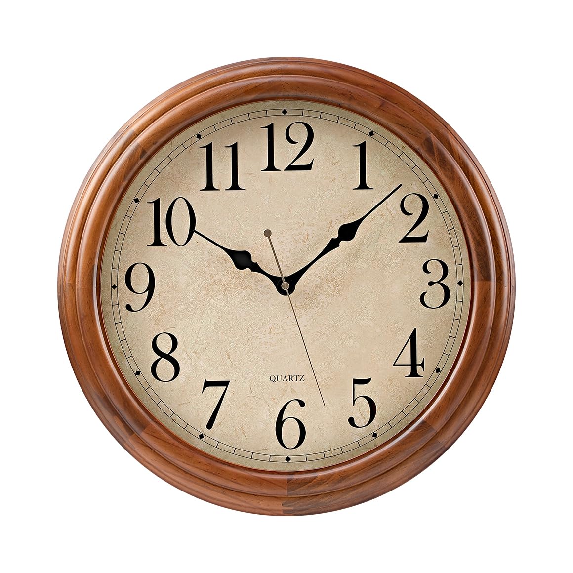 Auafanzy 16 Inches Wooden Wall Clock with Retro Design, Large Round Wood Wall Clock with Big Arabic Numerals, Battery Operated Silent Non-Ticking Brown Clock for Living Room, Kitchen, Bedroom.