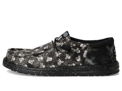 HEYDUDE Men's Wally Funk Skull Print, Black/Black Oyster, 10 Medium