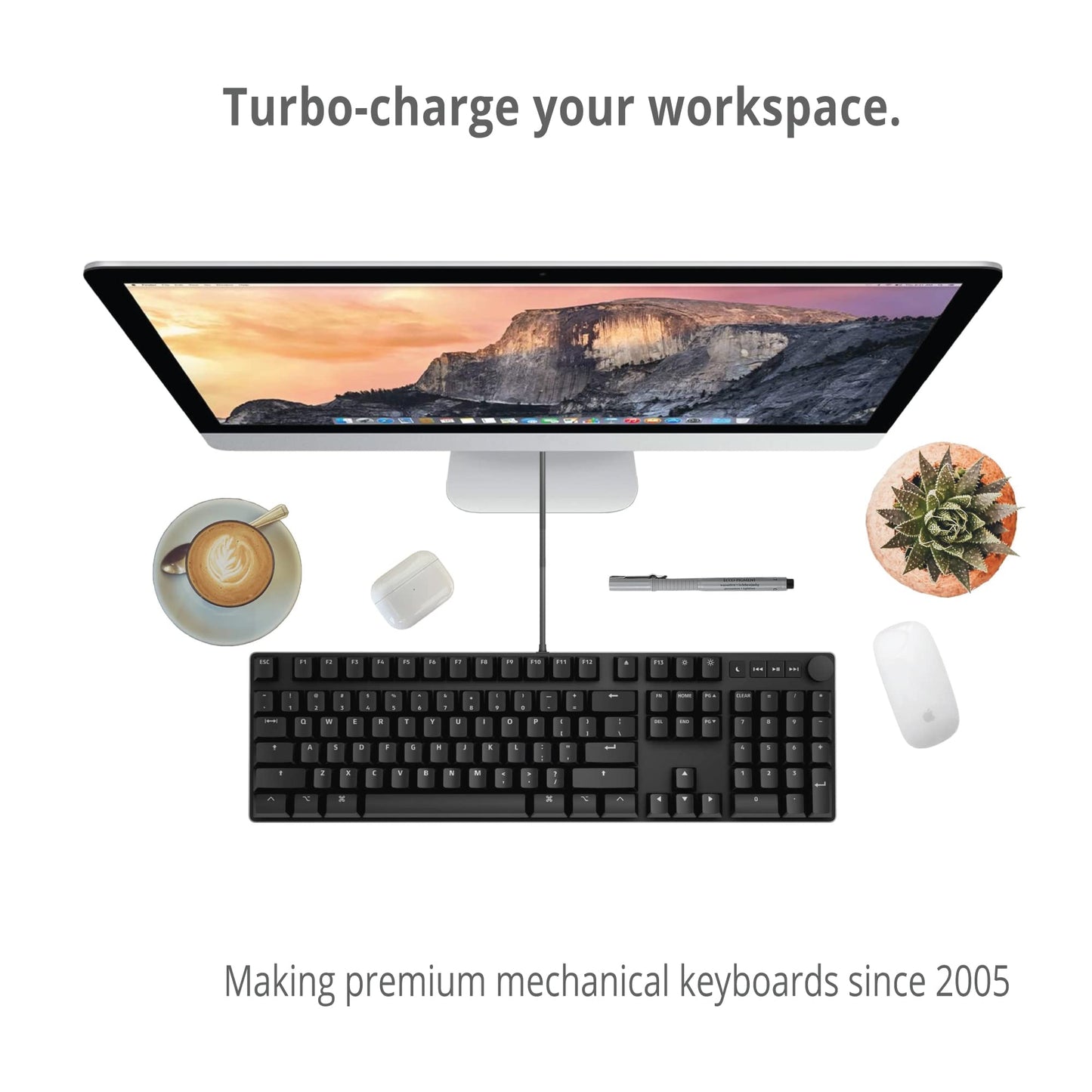 Das Keyboard MacTigr Wired Mechanical Keyboard for Mac – Cherry MX2A Red Switches & PBT Keycaps for Seamless Typing Experience – Sleek Low Profile - 100% Metal – 2-Port USB C Hub – Volume Knob, NKRO