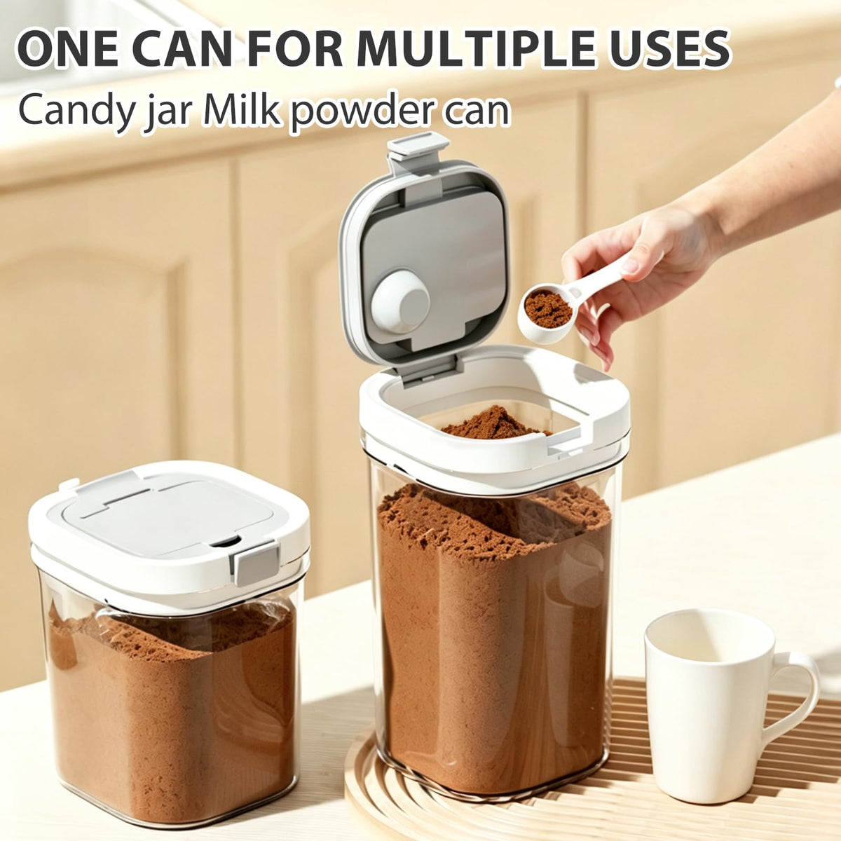WHuaRunSen Sugar container with spoon, transparent milk powder jar, easy to clean, suitable for putting coffee, flour and sugar. (800 ml)