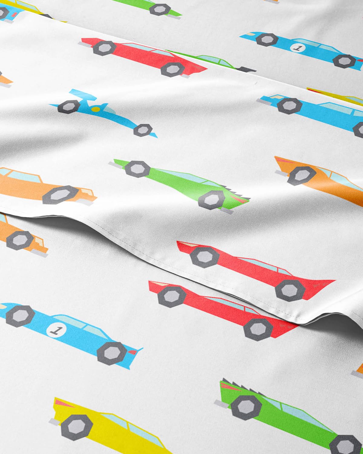 Kids Full Size Bed Sheet Set - 4 Piece Kids Loft Bed Sheets - Car Racing Themed Bedding - Soft, Cute and Cozy - Breathable & Machine Washable - Cartoon Racing Bed Set for Boys, Girls, Teens & Toddlers