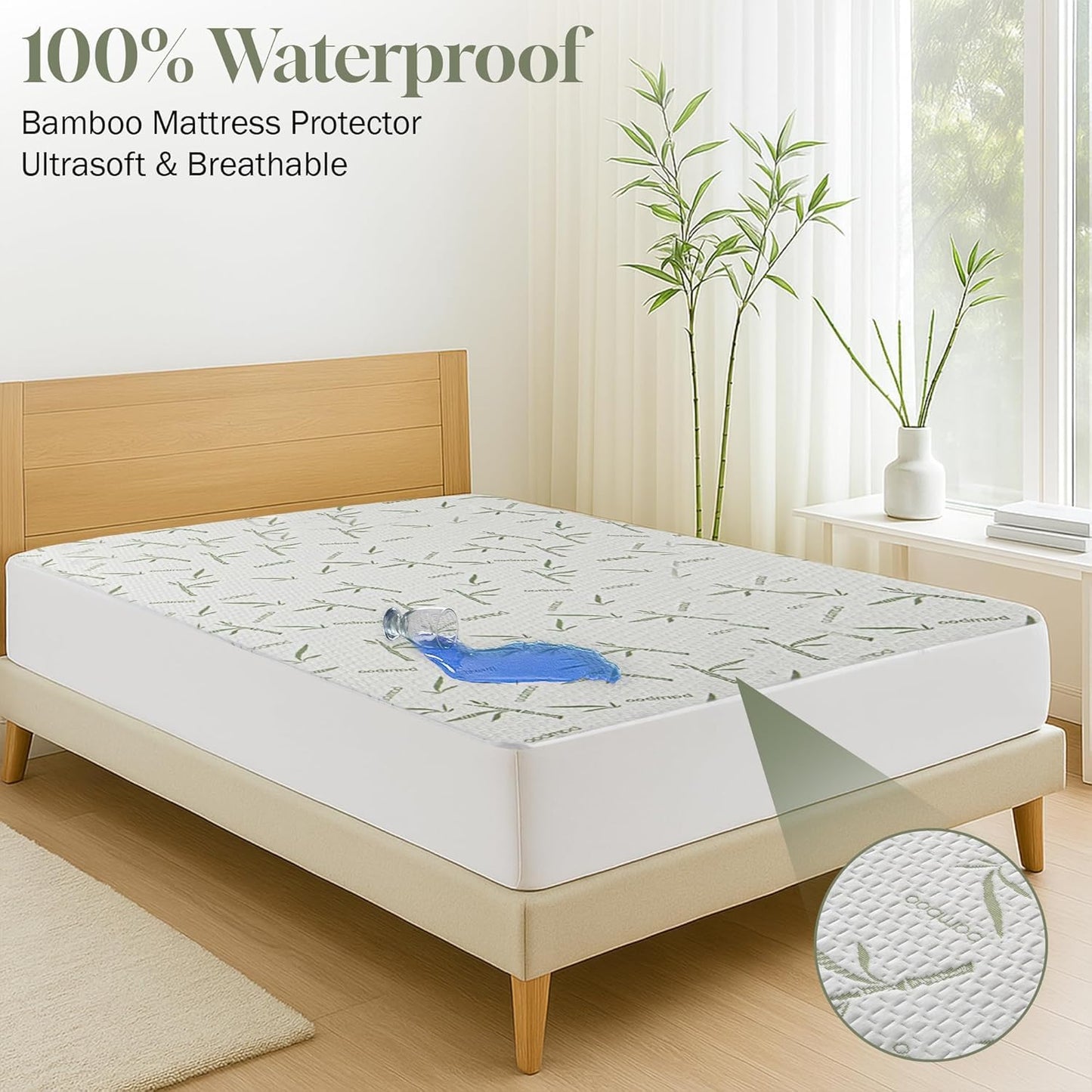 Hannah Linen Viscose derived from Bamboo Cooling Mattress Protector, 100% Waterproof - Soft and Breathable, 280 GSM Fitted Style Mattress Cover, 16 Inches Deep Pocket - King, 80x78