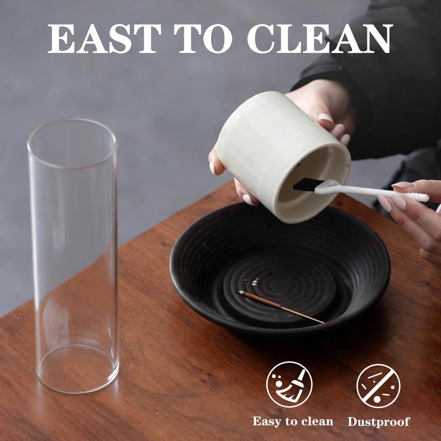 CEREMONY Incense Holder, Ceramic Incense Holder for Sticks with Glass Ash Catcher, Anti-ash Incense Burner with 20 Incense Sticks and a Ash Brush for Meditation Yoga Spa Room Decor