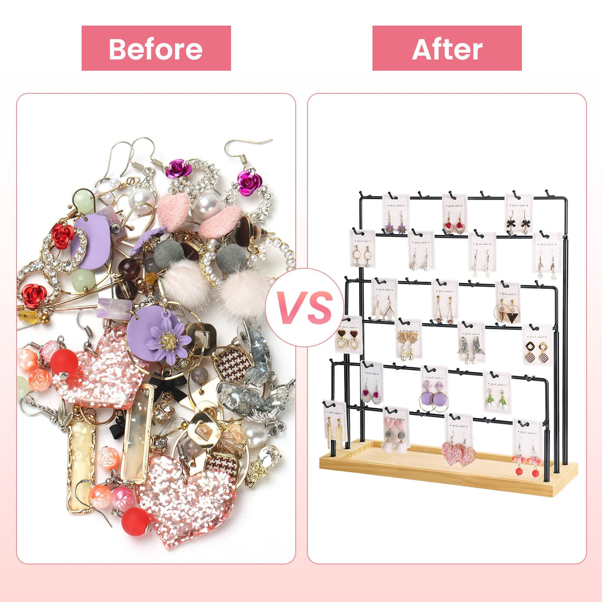 JIUCAN Earring Display for Vendors, 6 Tiers Earring Rack Display Holder Stand, Earring Organizer Holder, Jewelry Display for Selling Earings Cards, Necklaces Rings Bracelets, Keychains (Black)