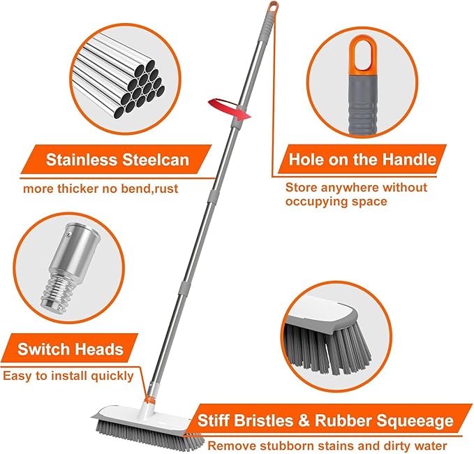 BITOPE Deck Scrub Brush with Long Handle, Heavy Duty Floor Cleaning Brush