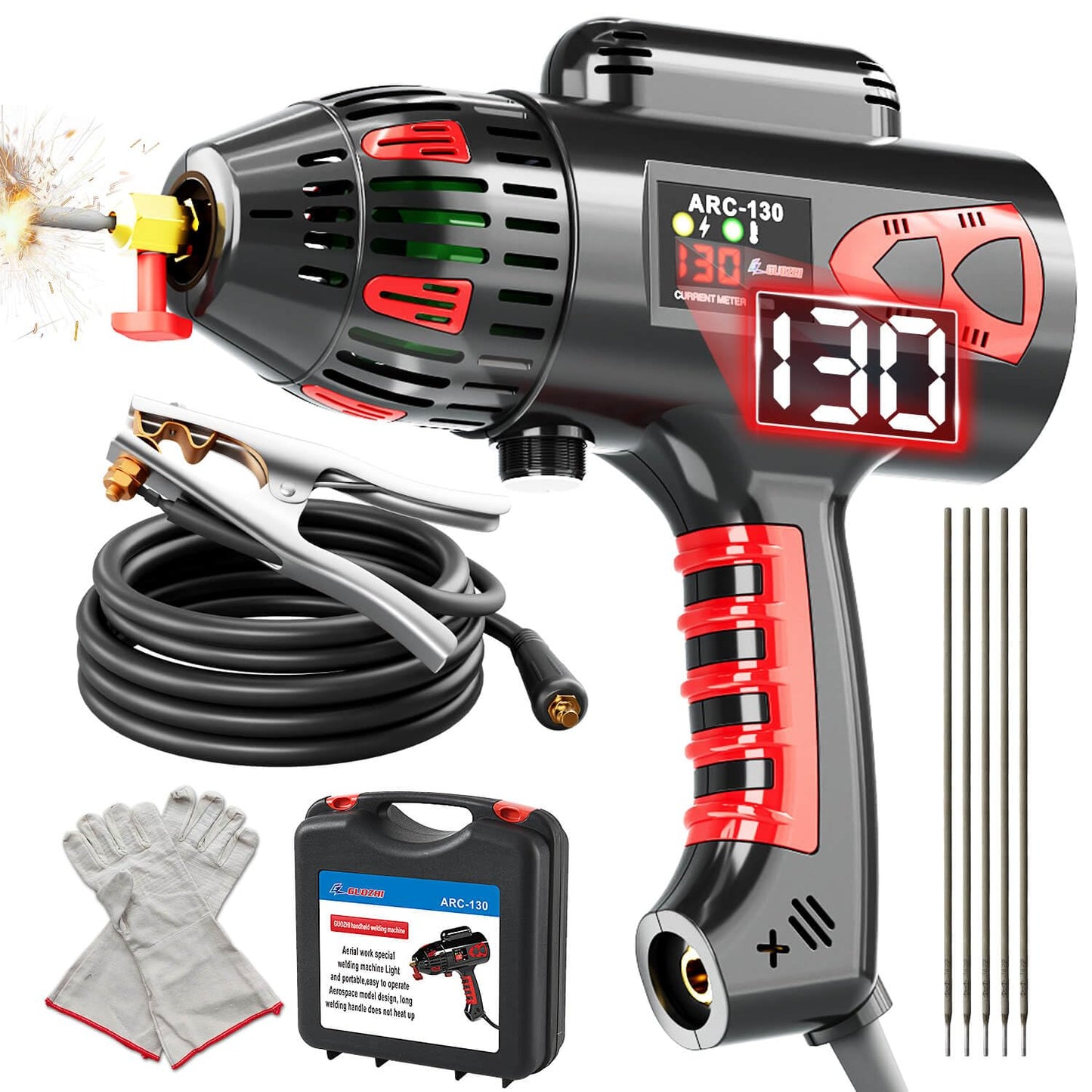 GZ GUOZHI Portable Welding Machine, 110V 130Amp Portable Welders, ARC Welder Gun HandHeld Laser Welding Machine, Digital Display IGBT Inverter with Welding Tool Set and Toolbox