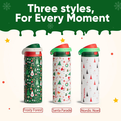 Christmas Insulated Water Bottle with Straw - Leak Proof Stainless Steel Water Bottle for School, Travel, Keeps Cold All Day, One-Touch Flip Lid, Holiday Gifts For Women Men, 24 oz, Frosty Forest