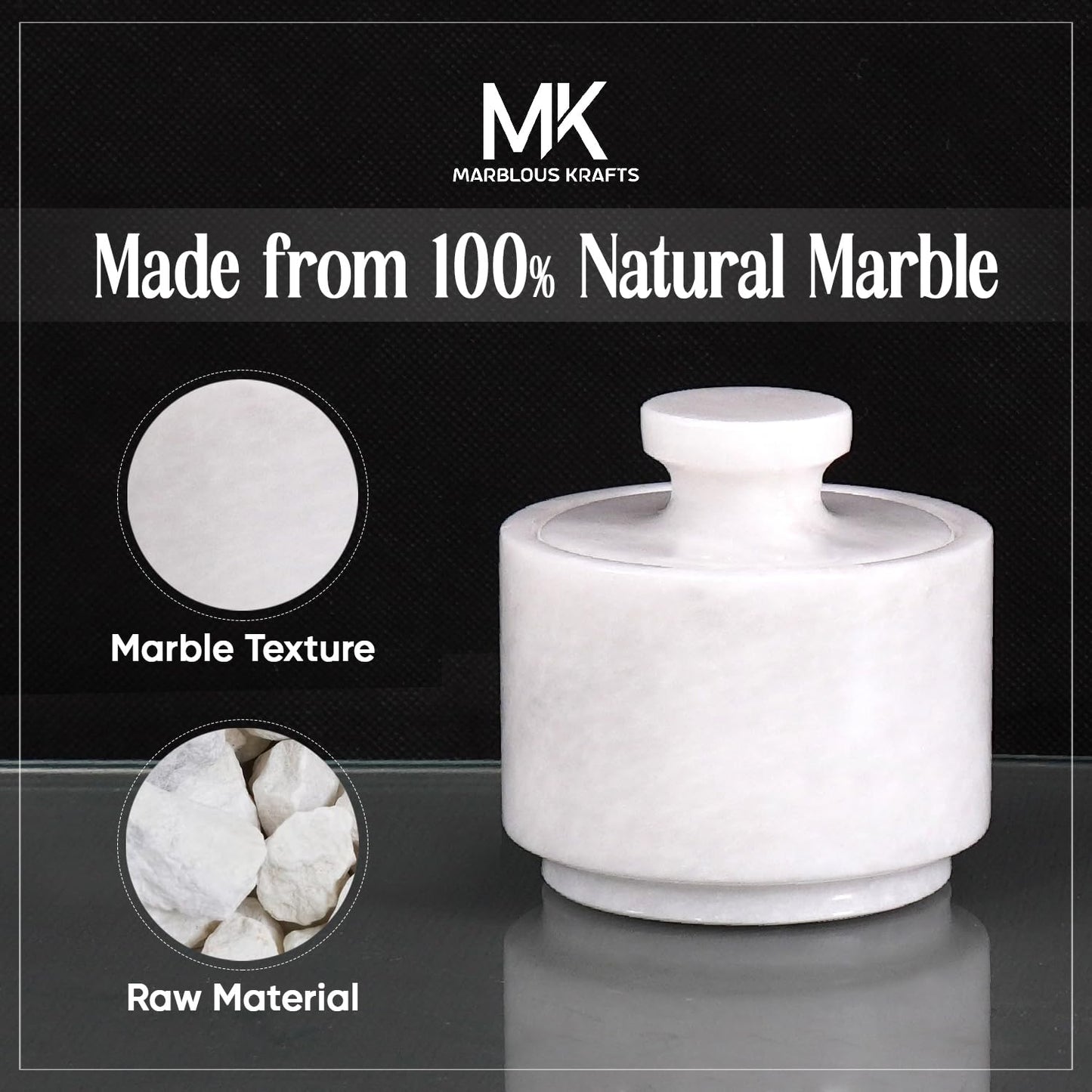 MARBLOUS KRAFTS Marble Salt Cellar with Lid 3" Inch White Salt Box, Stone Salt Container & Spice Jars, Stone Salt Holder for Counter, Spice Jar & Salt Jar