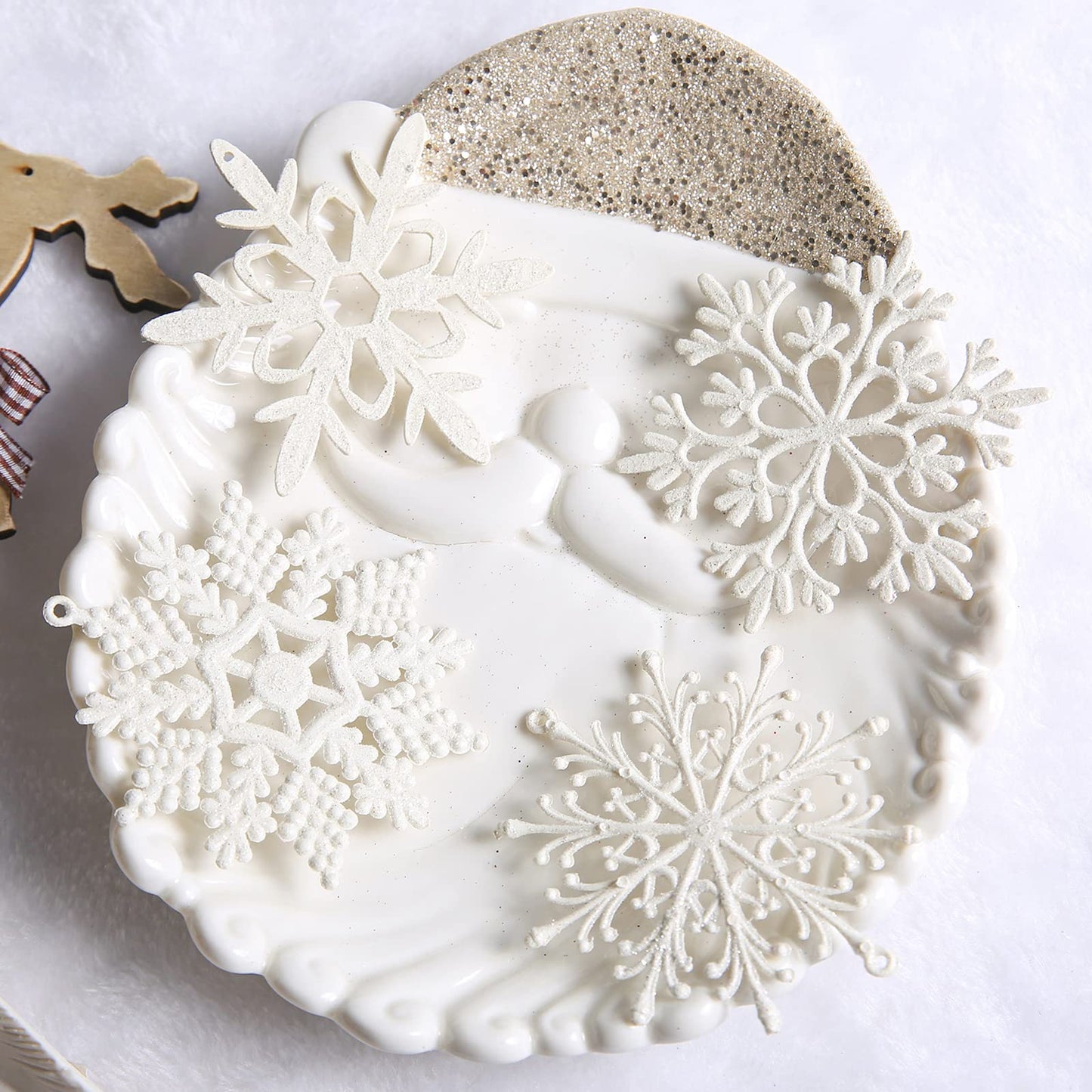 Glitter Snowflake Ornaments, 40pcs White Christmas Snowflakes Hanging Decorations for Xmas,Holiday and Party